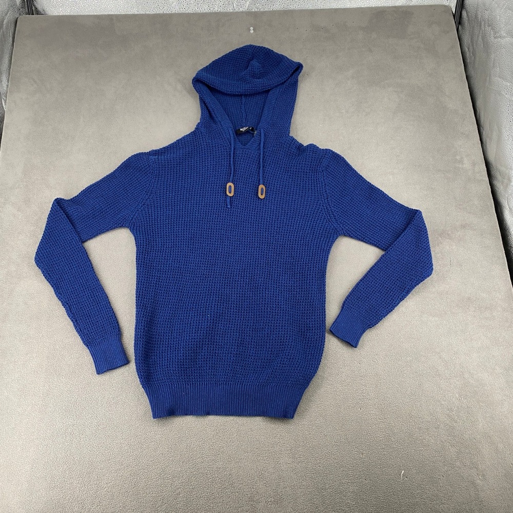 RQRD Required Mens Waffle Knit Pullover Hoodie Blue Long Sleeve Sweater Large
